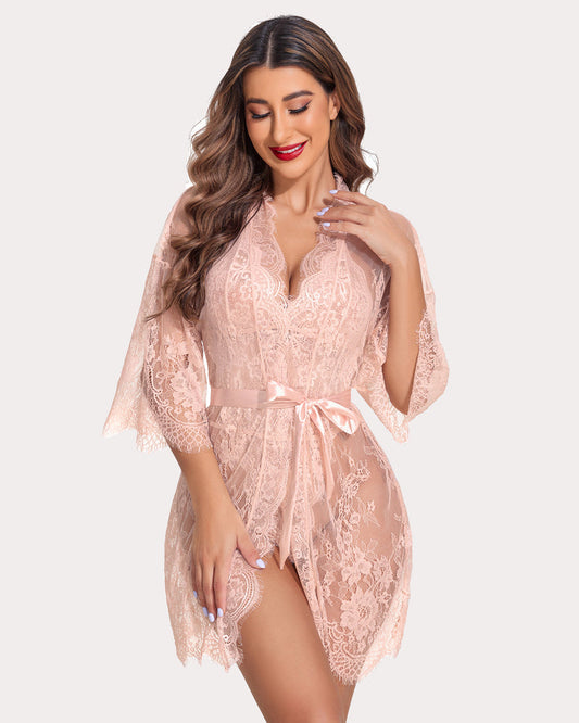 2 Piece Set Lace Robe with Teddy