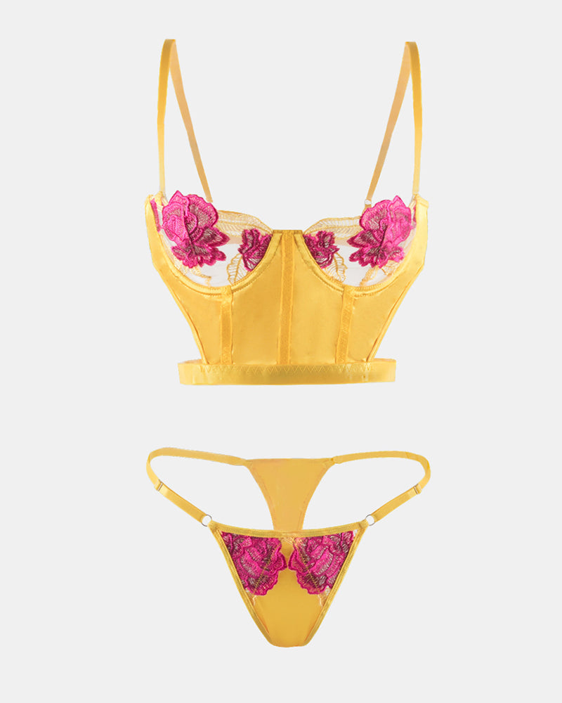 Rose Embroidery Lace Lingerie Set
