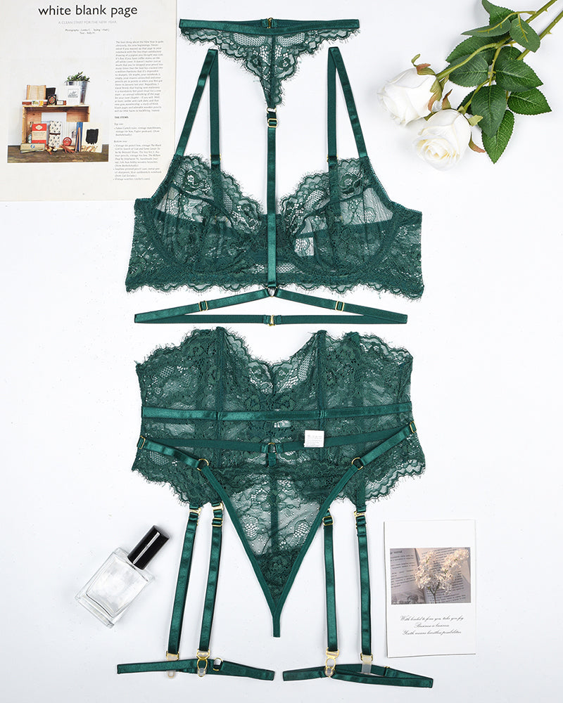 Lace Bra & Panty Set with Garter Belt