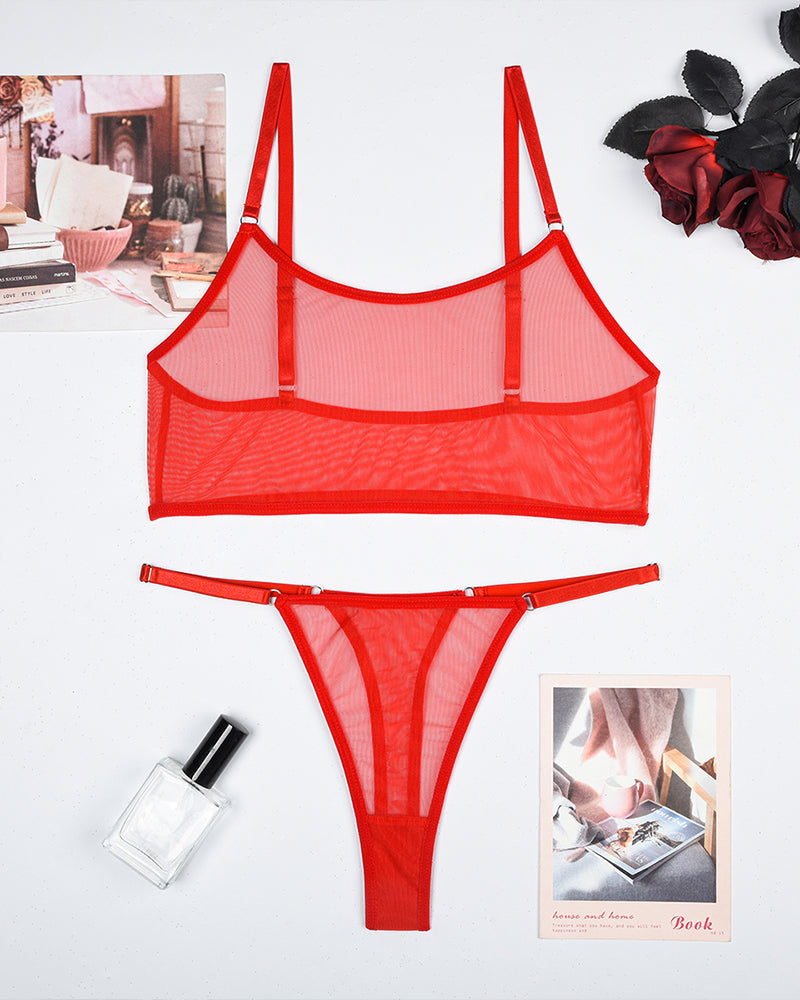 Mesh See-Through Camisole Bra Set