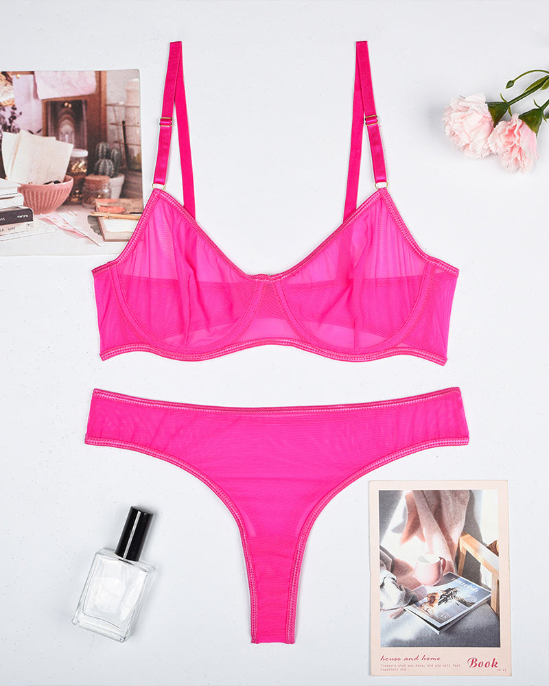Sheer Mesh Underwire Bra with Panty Erotic Set