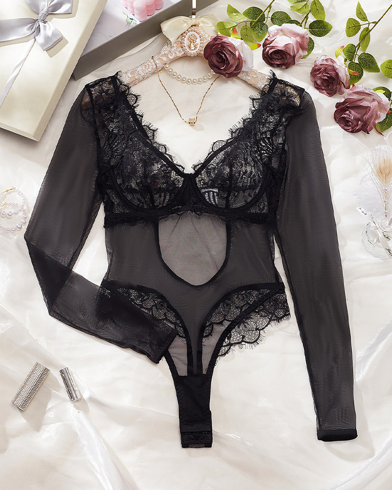 ⚡Flash Sale-Long Sleeve Half Corset Bodysuit