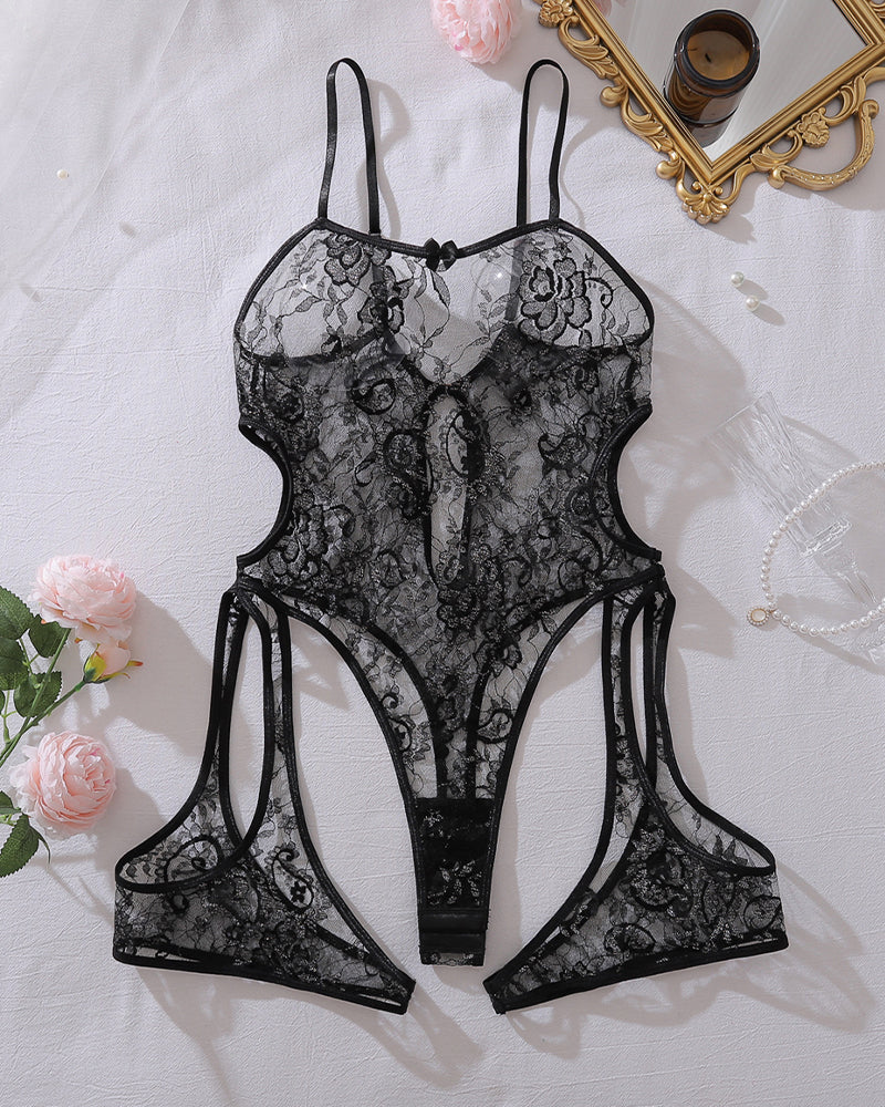 Sheer Floral Lace Bodysuit - Cut Out Teddy Lingerie