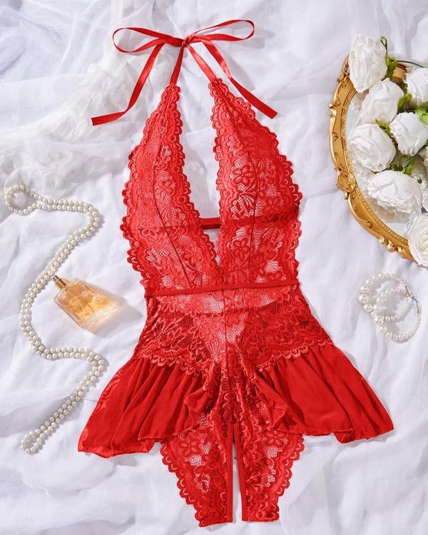 Deep V Lace Babydoll Sleepwear Dress