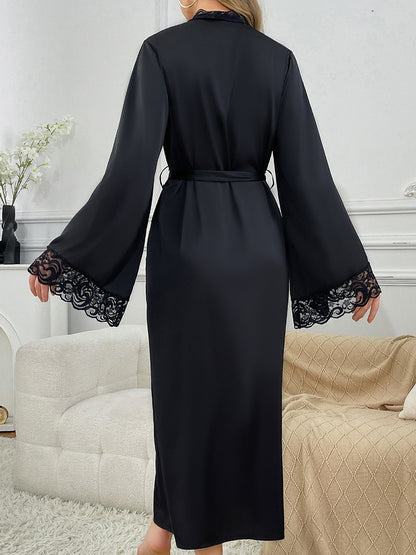 Elegant Lace Trim Satin Robe
