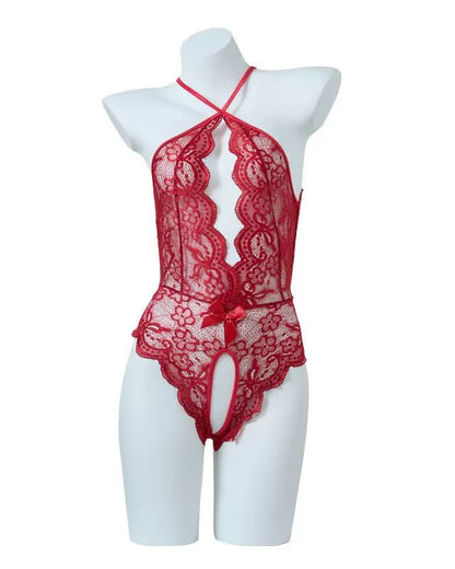 Lace Bodysuit Teddy With Heart Decoration Leg Socks