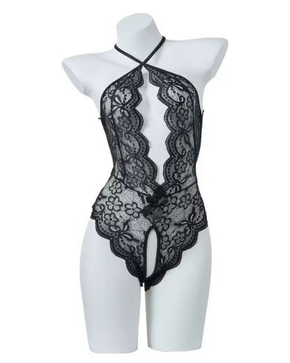 Lace Bodysuit Teddy With Heart Decoration Leg Socks