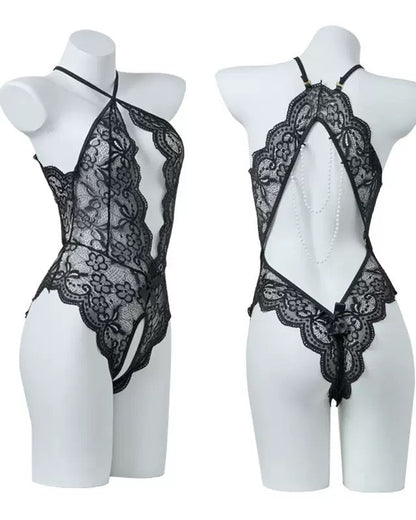 Lace Bodysuit Teddy With Heart Decoration Leg Socks