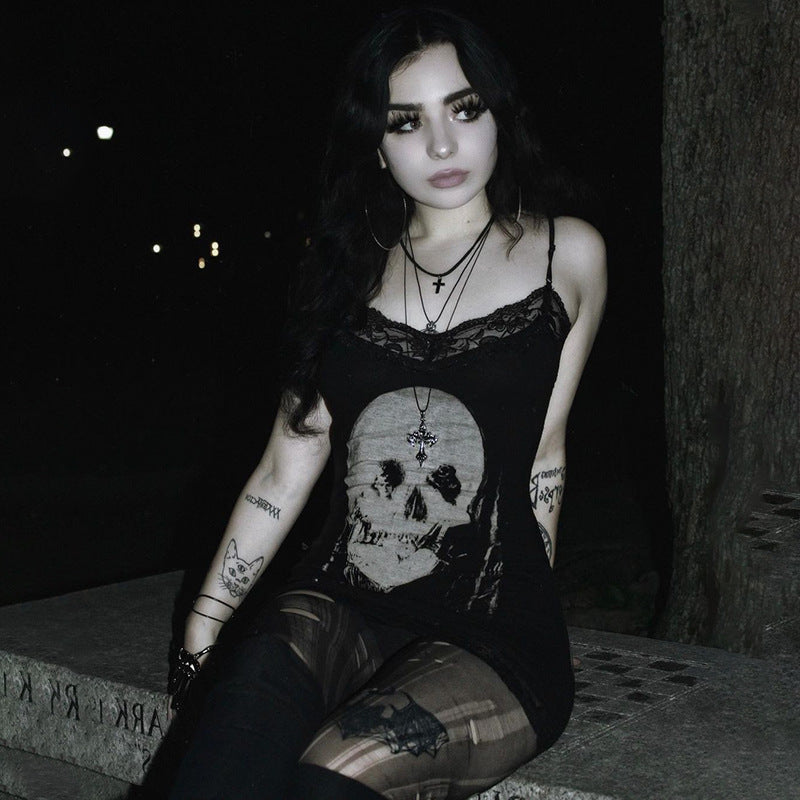 Black Skull Lace Bodycon Mini Dress