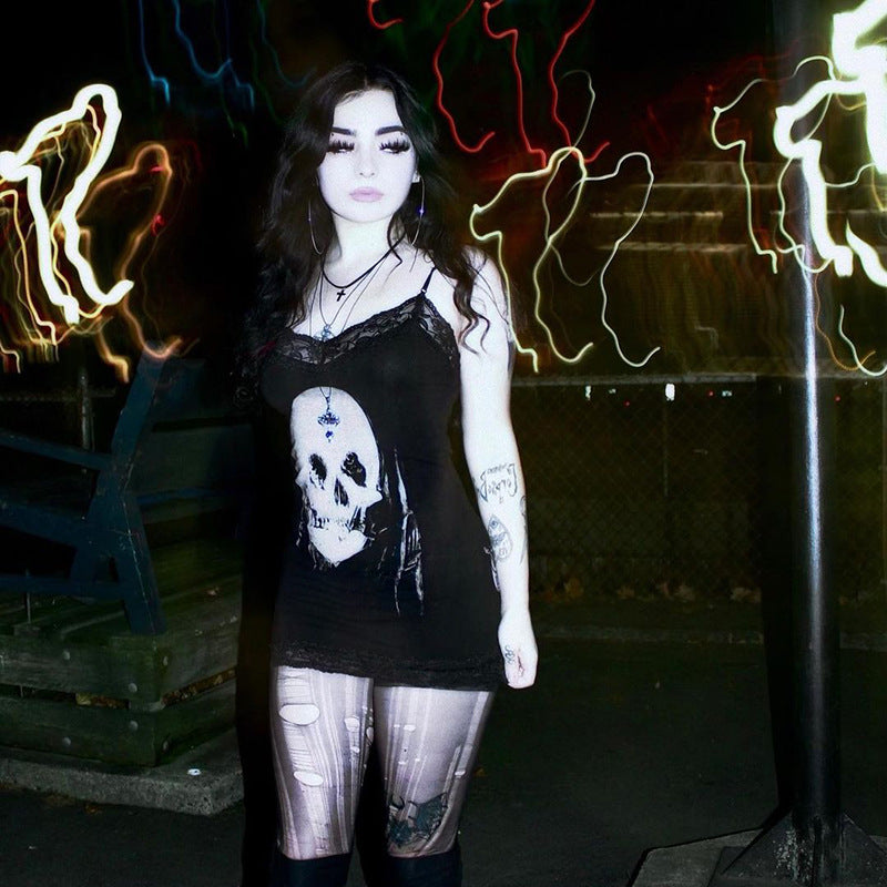Black Skull Lace Bodycon Mini Dress