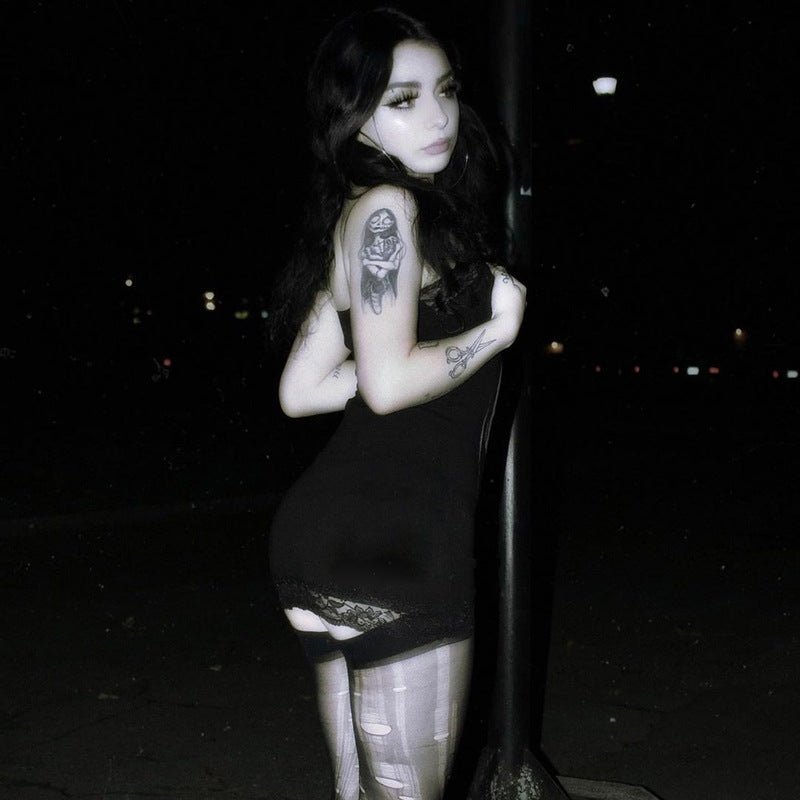 Black Skull Lace Bodycon Mini Dress