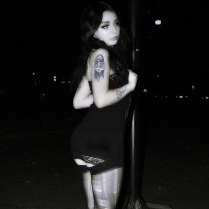 Black Skull Lace Bodycon Mini Dress