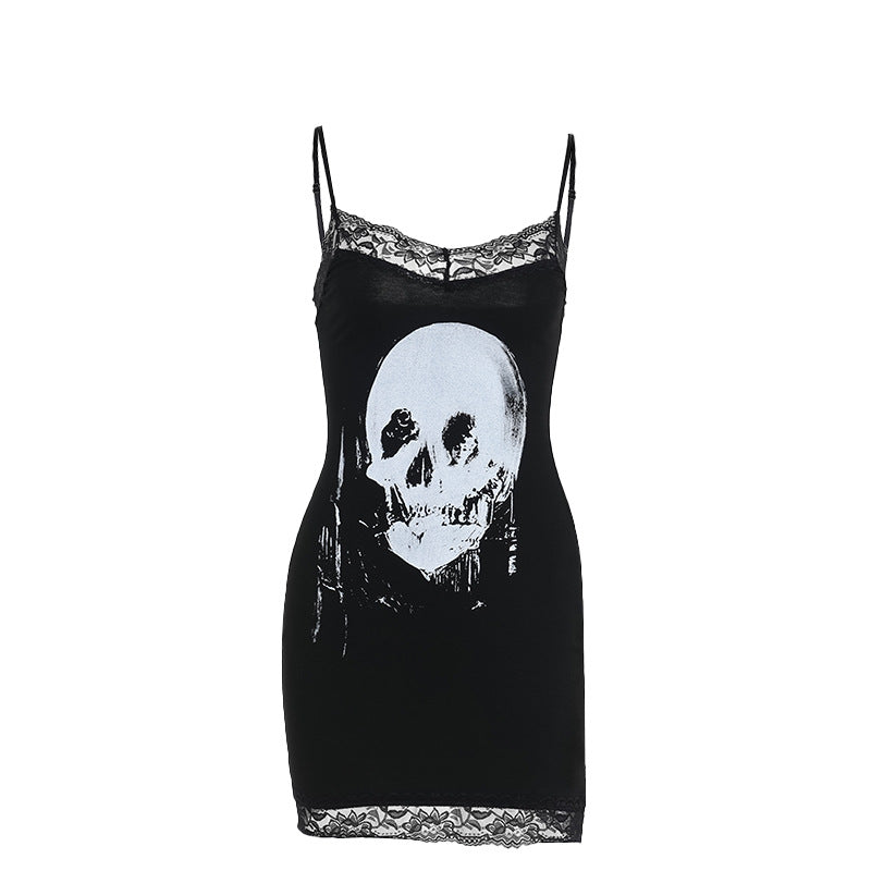 Black Skull Lace Bodycon Mini Dress