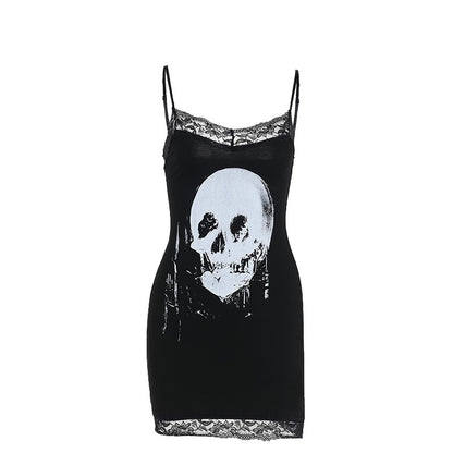 Black Skull Lace Bodycon Mini Dress
