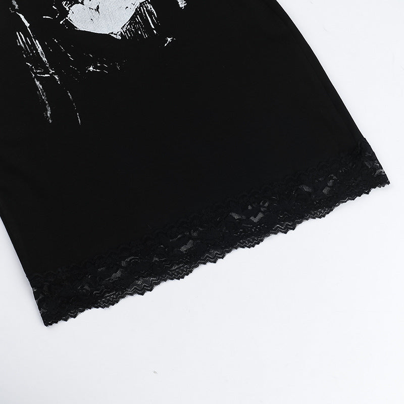 Black Skull Lace Bodycon Mini Dress