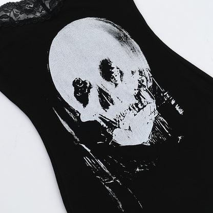 Black Skull Lace Bodycon Mini Dress