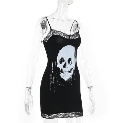 Black Skull Lace Bodycon Mini Dress
