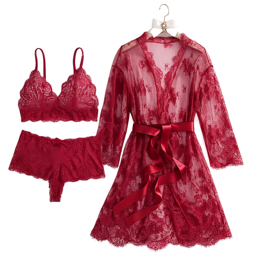 3-Piece Lace Babydoll & Robe Lingerie Set