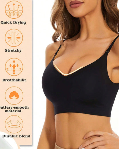 Women's Low Back Seamless Multi-Way Convertible Halter Spaghetti Strap Lifting Bra