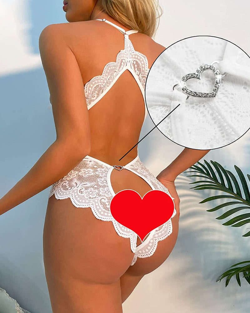 Deep V Lace Backless Teddy