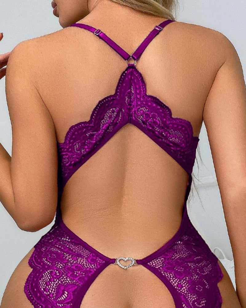 Deep V Lace Backless Teddy