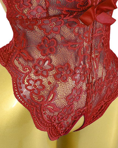 Deep V Floral Lace Teddy Romper