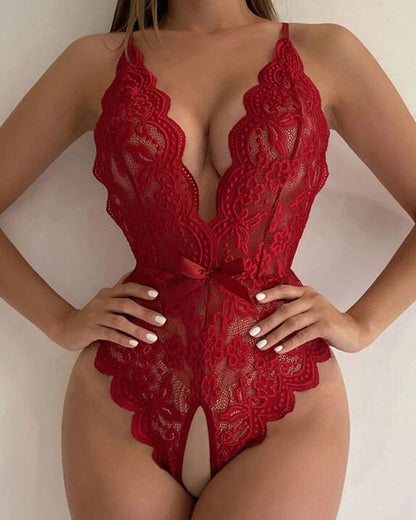 Deep V Floral Lace Teddy Romper