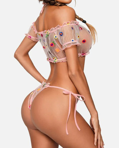 One-Shoulder Mesh Bra &amp; Panty Set