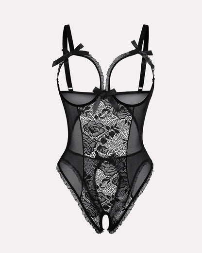 Floral Lace Mesh Cutout Teddy