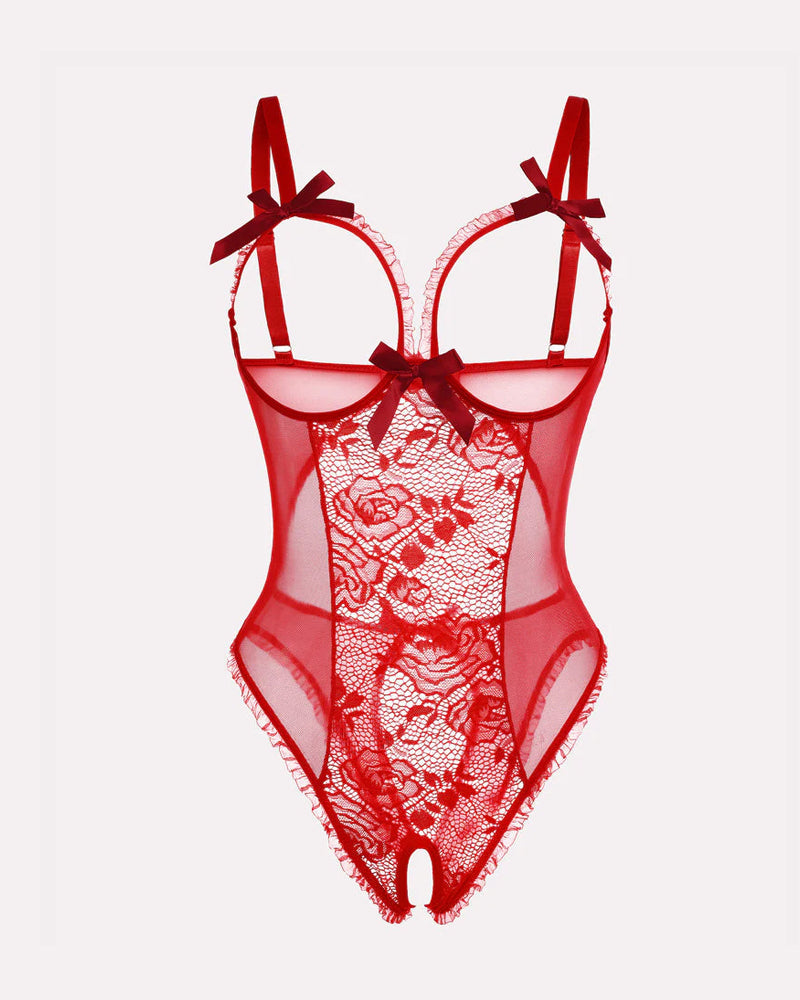 Floral Lace Mesh Cutout Teddy