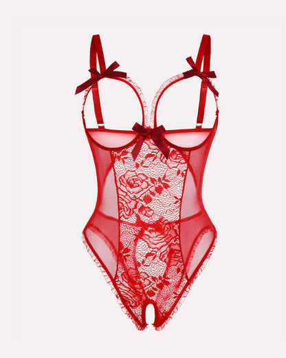 Floral Lace Mesh Cutout Teddy