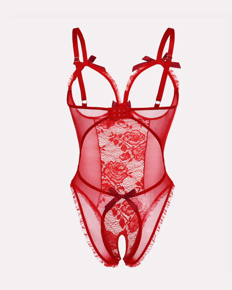 Floral Lace Mesh Cutout Teddy
