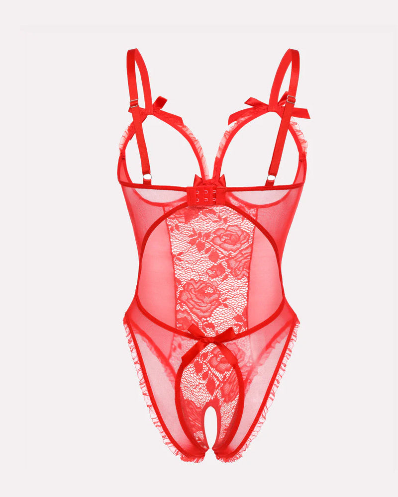 Floral Lace Mesh Cutout Teddy