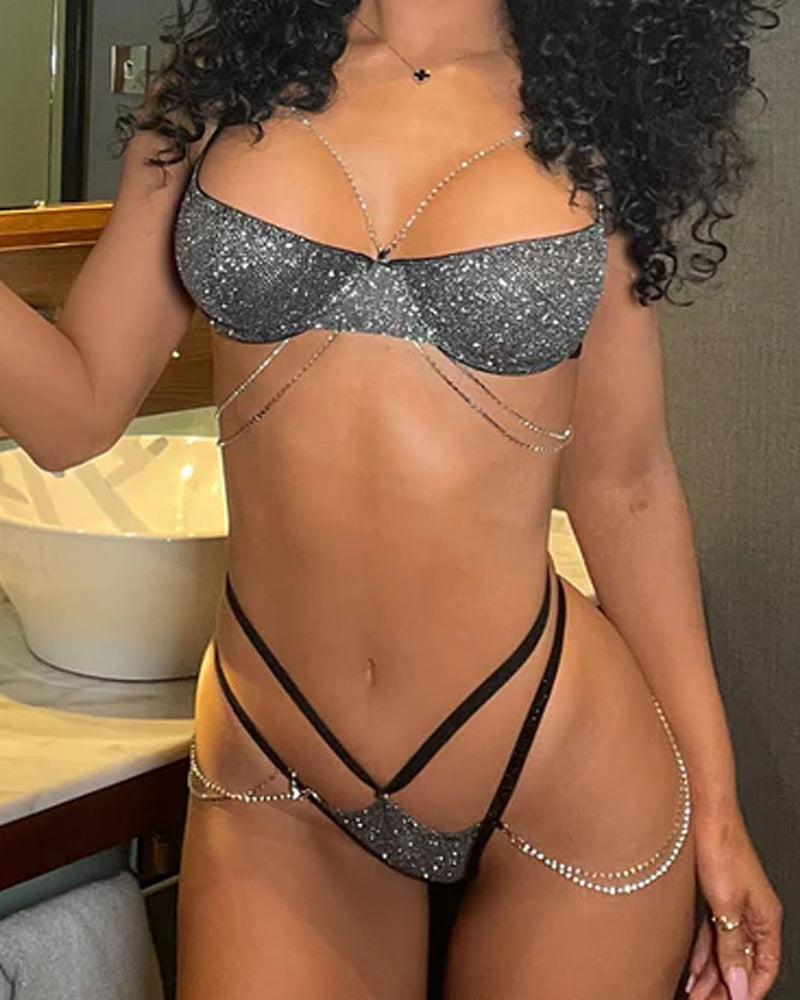 Sexy Rhinestones Chain Fun Lingerie Set