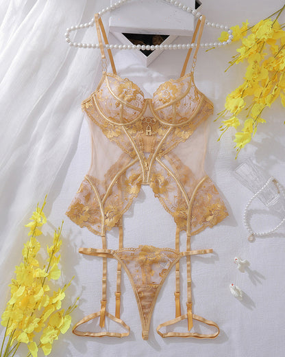 Sexy Mesh See-through Thin Lace Bra Set