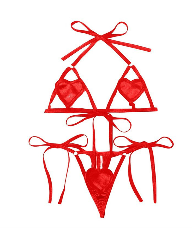 Hollow Heart-shaped Breast-revealing Three-point Sexy Suit