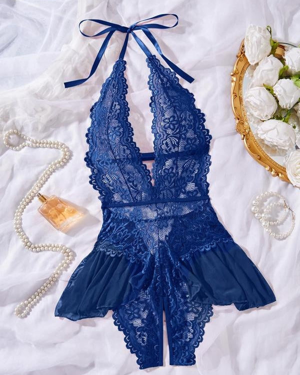 Deep V Lace Babydoll Sleepwear Dress