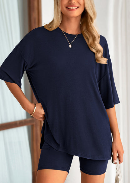 Women's Two-Piece Casual Sports Loose Shirt Cycling Shorts Suit