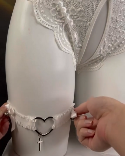 Lace Bodysuit Teddy With Heart Decoration Leg Socks
