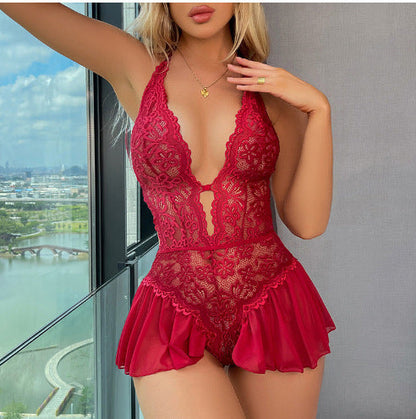 Deep V Lace Babydoll Sleepwear Dress