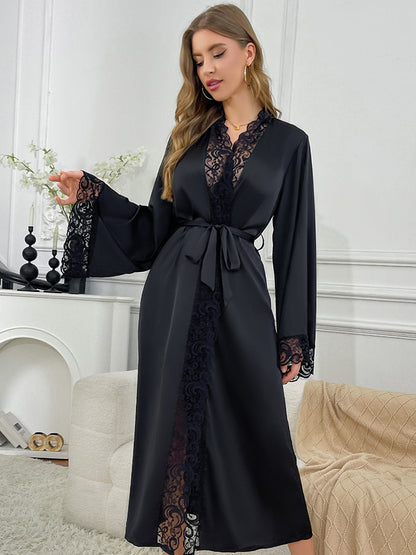Elegant Lace Trim Satin Robe