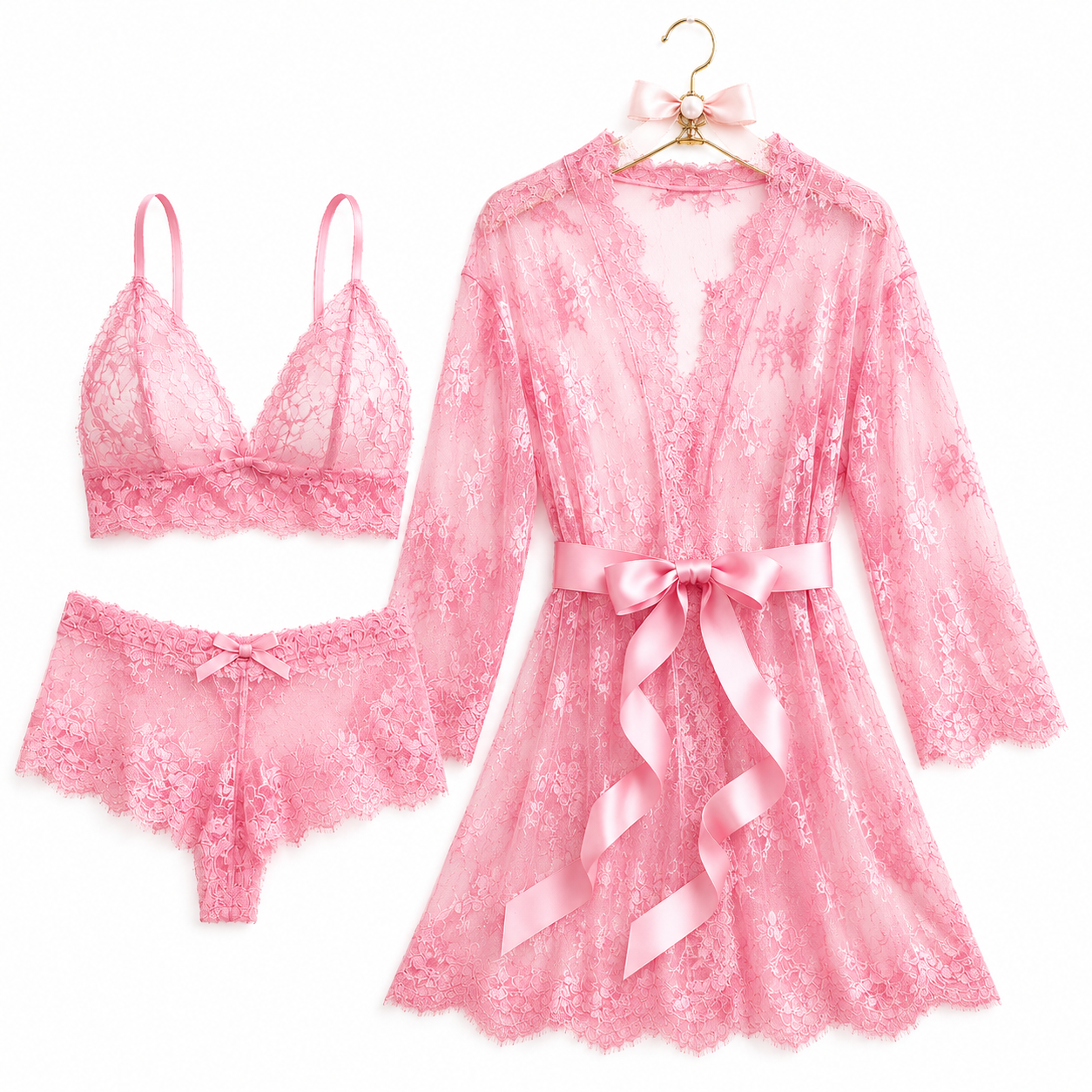 3-Piece Lace Babydoll & Robe Lingerie Set