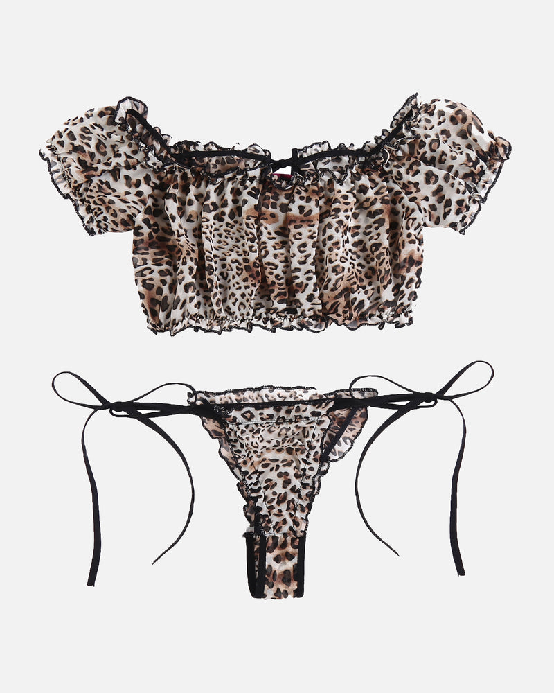 Floral Mesh Ruffle Lingerie Set