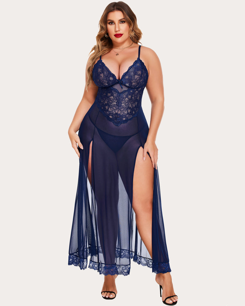 Plus Size Floral Side Slits Nightdress