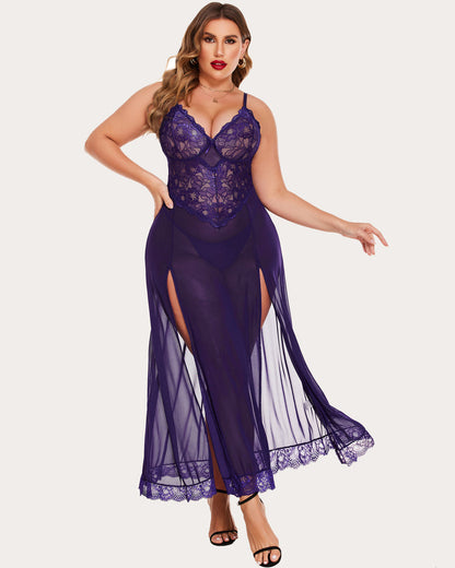 Plus Size Floral Side Slits Nightdress