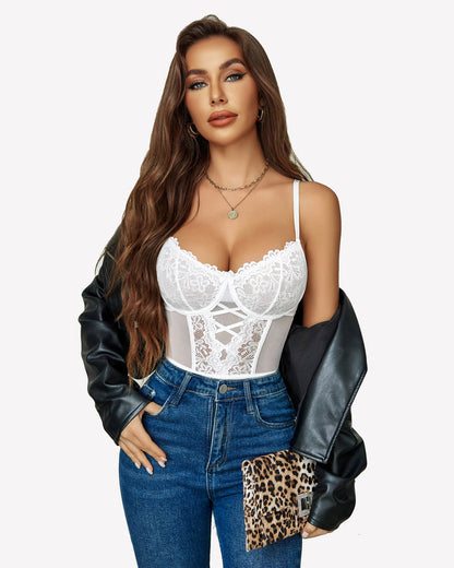 Floral Lace Corsets and Panty Set