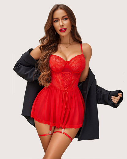 Lace Mesh Boudoir Nighty Sets