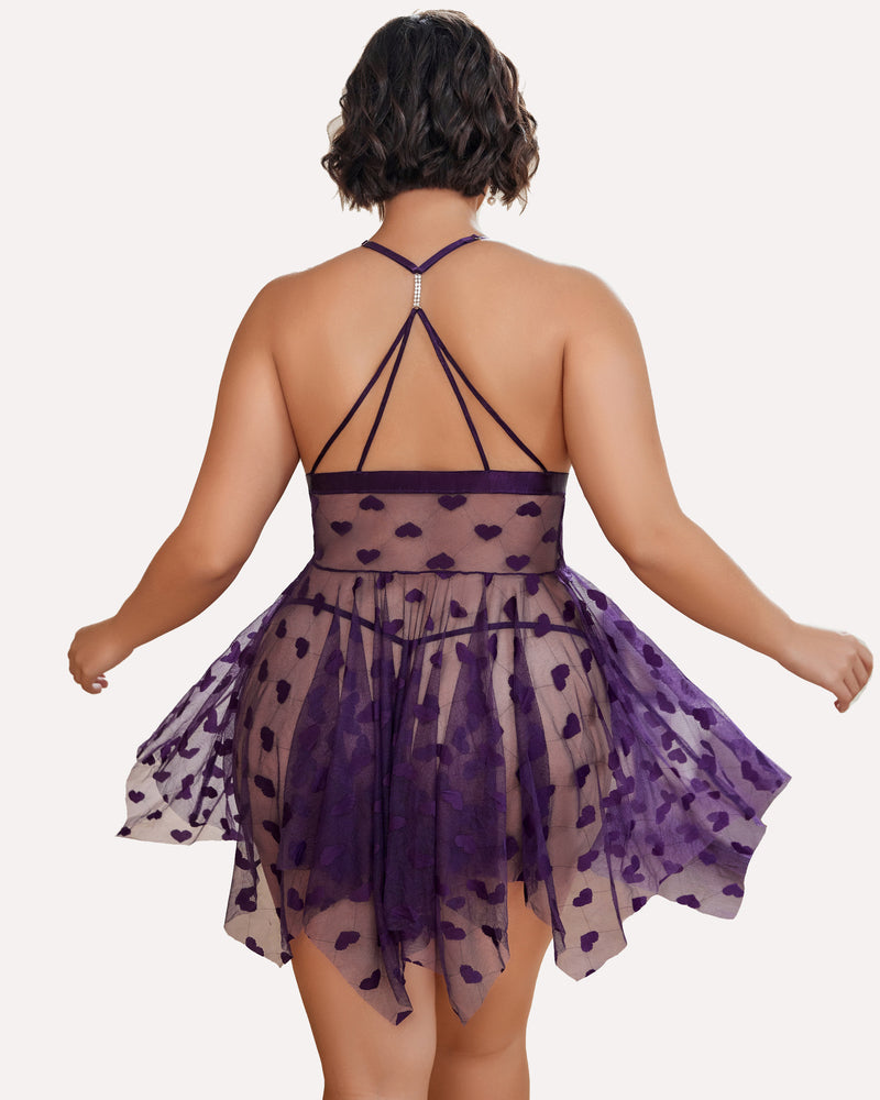 Plus Size Lace Front Slit Nightdress