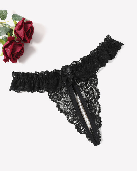 Lace Low Waist Thongs with Pearls Ball