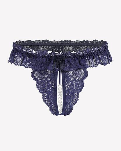 Lace Low Waist Thongs with Pearls Ball
